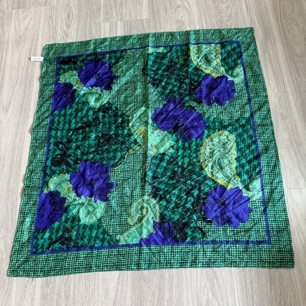Vintage Christian Dior Paisley Printed Green Scarf